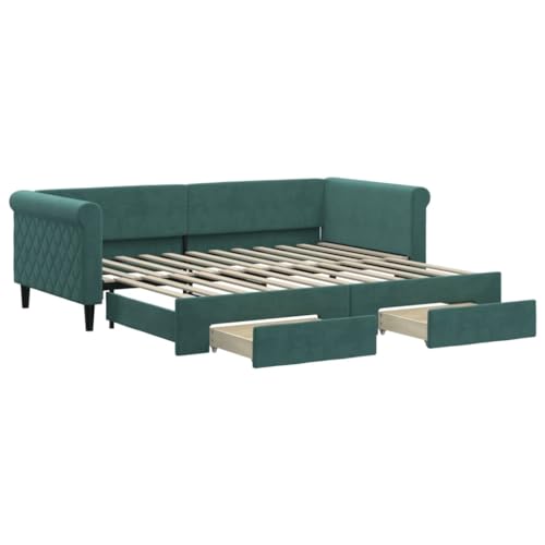 vidaXL Tagesbett, Ausziehbar Schlafsofa mit Schubladen, Bettsofa Gästebett für Schlafzimmer Wohnzimmer, Sofa Bett Ausziehbett, Dunkelgrün 90x200 cm Samt vidaXL Tagesbett, Ausziehbar Schlafsofa mit Schubladen, Bettsofa Gästebett für Schlafzimmer Wohnzimmer, Sofa Bett Ausziehbett, Dunkelgrün 90x200 cm Samt von vidaXL