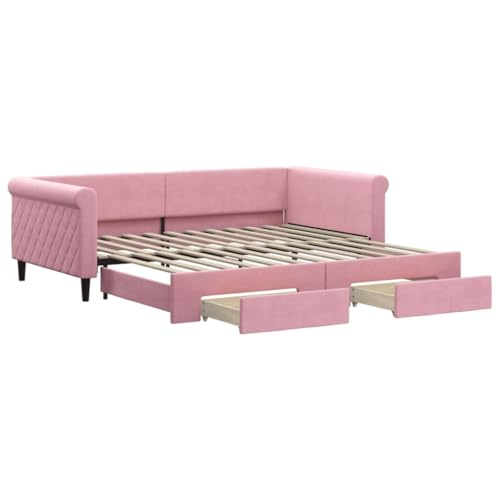 vidaXL Tagesbett, Ausziehbar Schlafsofa mit Schubladen, Bettsofa Gästebett für Schlafzimmer Wohnzimmer, Sofa Bett Ausziehbett, Rosa 100x200 cm Samt vidaXL Tagesbett, Ausziehbar Schlafsofa mit Schubladen, Bettsofa Gästebett für Schlafzimmer Wohnzimmer, Sofa Bett Ausziehbett, Rosa 100x200 cm Samt von vidaXL
