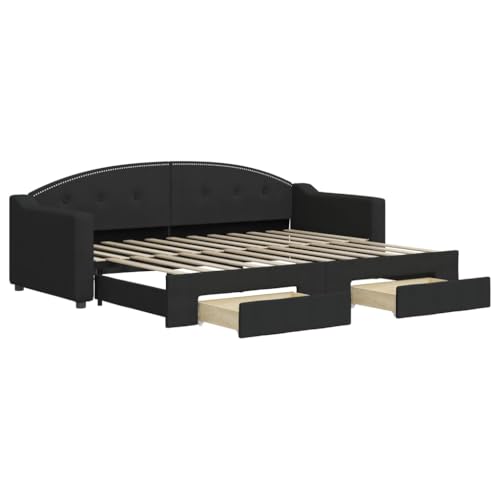 vidaXL Tagesbett, Ausziehbar Schlafsofa mit Schubladen Matratzen, Bettsofa Gästebett für Schlafzimmer Wohnzimmer, Sofa Bett Ausziehbett, Schwarz 80x200 cm Stoff von vidaXL