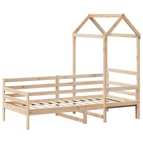 vidaXL Tagesbett mit Dach, Gästebett mit Bettgitter Lattenrost, Holzbett für Schlafzimmer Wohnzimmer, Bett Einzelbett Bettgestell, 90x190cm Massivholz Kiefer vidaXL Tagesbett mit Dach, Gästebett mit Bettgitter Lattenrost, Holzbett für Schlafzimmer Wohnzimmer, Bett Einzelbett Bettgestell, 90x190cm Massivholz Kiefer von vidaXL