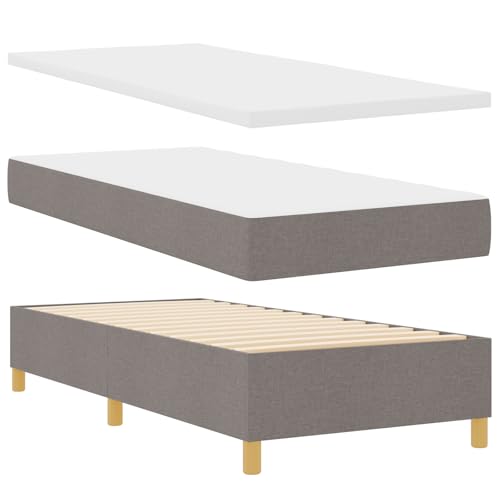 vidaXL Taupe Stoffbettset mit Matratzentopper und Bank | modernes Design Schlafzimmerschmöbel 90 x 200 cm Ideal für Erwachsene Schlafbereiche Reißverschlussbezug Schutzmatte Schaumfeder Box von vidaXL