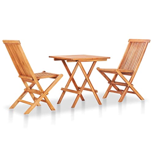 vidaXL Teak Massiv Bistroset 3-TLG. Klappbar Balkonset Gartenmöbel Balkonmöbel Sitzgruppe Sitzgarnitur Gartengarnitur Gartenset Tisch Stühle von vidaXL