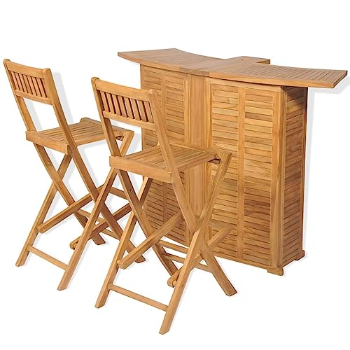 vidaXL Teak Massiv Bistroset 3-TLG. mit Klappstühlen Garten Tresen Barhocker Gartentheke Gartenbar Set Stehtisch Barstuhl Gartenmöbel Gartenset von vidaXL