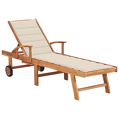 vidaXL Teak Massiv Sonnenliege mit Auflage Cremeweiß Verstellbare Rückenlehne Gartenliege Gartenmöbel Holzliege Liegestuhl Liege Relaxliege Strandliege von vidaXL