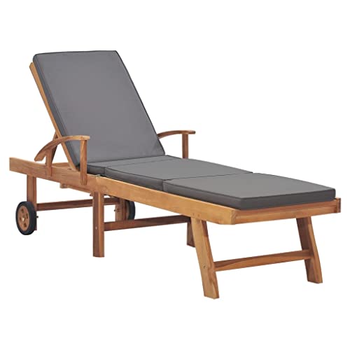 vidaXL Teak Massiv Sonnenliege mit Auflage Verstellbar Gartenliege Holzliege Liege Relaxliege Liegestuhl Strandliege Gartenmöbel Dunkelgrau von vidaXL