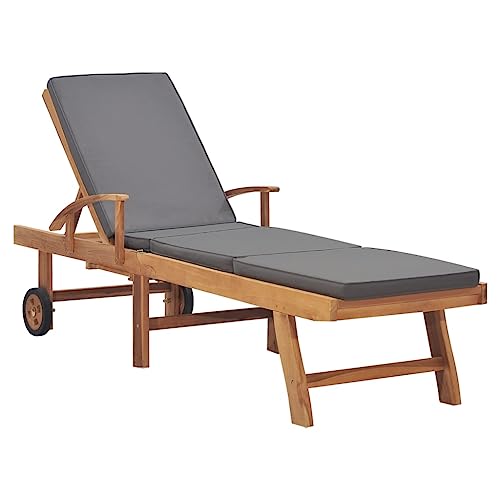 vidaXL Teak Massiv Sonnenliege mit Auflage Verstellbar Gartenliege Holzliege Liege Relaxliege Liegestuhl Strandliege Gartenmöbel Dunkelgrau von vidaXL