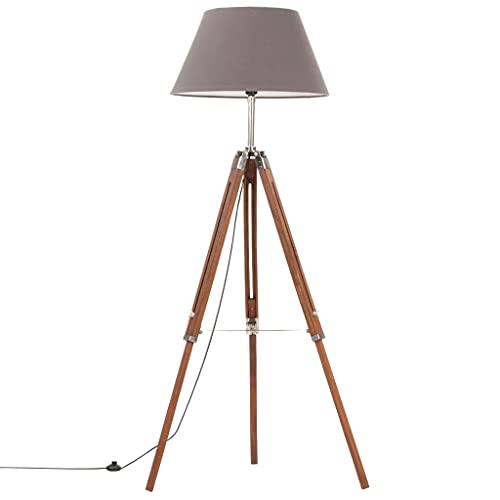 vidaXL Teak Massiv Stativlampe Höhenverstellbar Vintage Retro Standleuchte Stehlampe Stehleuchte Standlampe Lampe Leuchte Honigbraun Grau 141cm von vidaXL