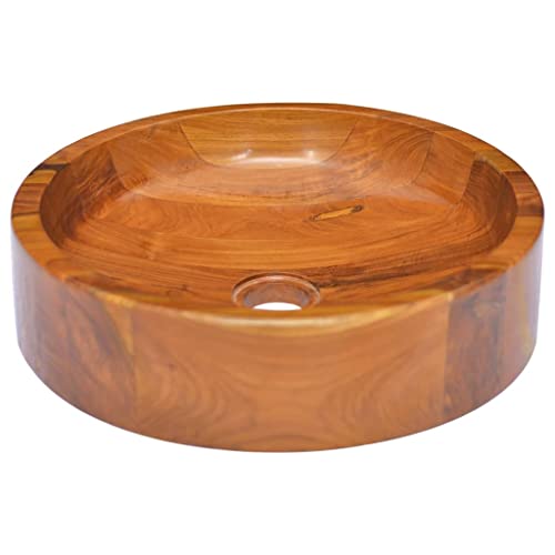 vidaXL Teak Massiv Waschbecken Waschschale Aufsatzwaschbecken Waschtisch Waschplatz Handwaschbecken Holzwaschbecken Badezimmer Φ40x10cm von vidaXL