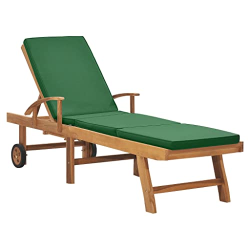 vidaXL Teak Massiv Sonnenliege mit Auflage Verstellbar Gartenliege Holzliege Liege Relaxliege Liegestuhl Strandliege Gartenmöbel Grün von vidaXL