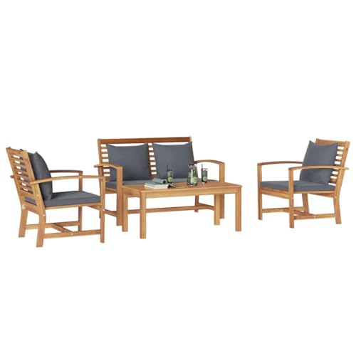 vidaXL Teakholz Gartenmöbel Set: 1 Bank, 2 Stühle, 1 Tisch - Braun. Robuste Bauweise und Glatte Oberfläche für deinen Patio oder Essbereich im Garten. Klassisches Design mit bequemen Sitzplätzen von vidaXL