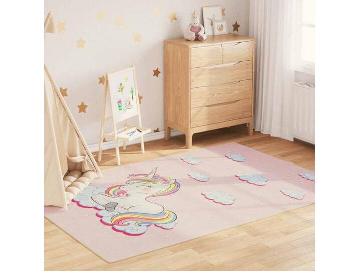 vidaXL Teppich, Kinderteppich Rosa 160x230 cm Einhorn Waschbar Rutschfest von vidaXL