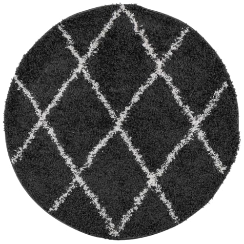 vidaXL Teppich, Teppich Wohnzimmer Schlafzimmer Shaggy Hochflor Rund, Flurteppich Langflor Flauschig Pflegeleicht, Modern Schwarz Creme Ø 200cm von vidaXL