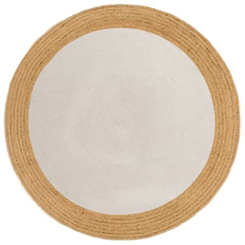 vidaXL Teppich Geflochten Wohnzimmerteppich Juteteppich Bodenmatte Schlafzimmer Wohnzimmer Flur Weiß Natur 120cm Jute Baumwolle Rund von vidaXL