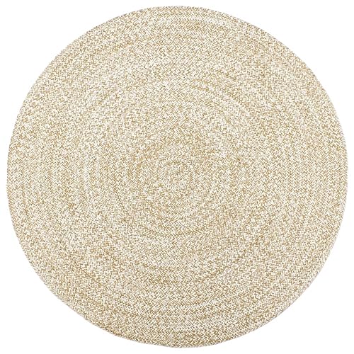 vidaXL Teppich Handgefertigt Jute Wohnzimmerteppich Juteteppich Handwebteppich Bodenmatte Schlafzimmer Wohnzimmer Flur Weiß Braun 180cm von vidaXL