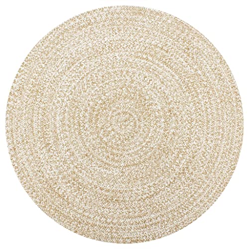 vidaXL Teppich Handgefertigt Kurzflor Wohnzimmerteppich Handwebteppich Juteteppich Läufer Schlafzimmer Flur Jute Geflochten Weiß Natur 120cm von vidaXL