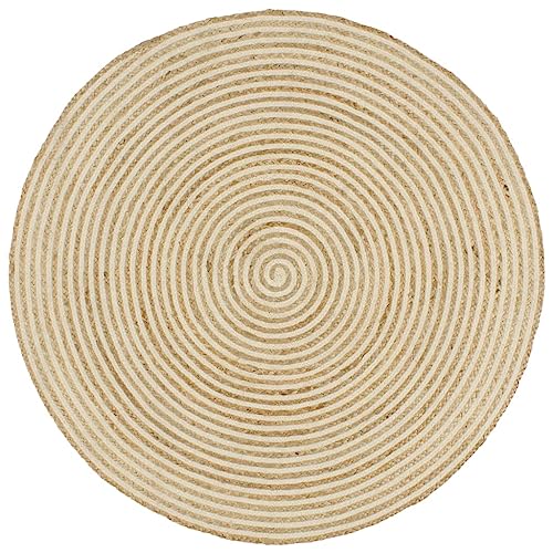 vidaXL Teppich Handgefertigt mit Spiralen-Design Wohnzimmerteppich Jute Teppich Kurzflor Handwebteppich Naturteppich Geflochten Weiß 120 cm von vidaXL