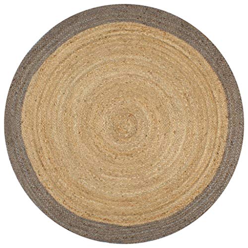 vidaXL Teppich mit Grauem Rand Handgefertigt Kurzflor Wohnzimmerteppich Juteteppich Handwebteppich Läufer Schlafzimmer Flur Geflochtene Jute 150cm von vidaXL