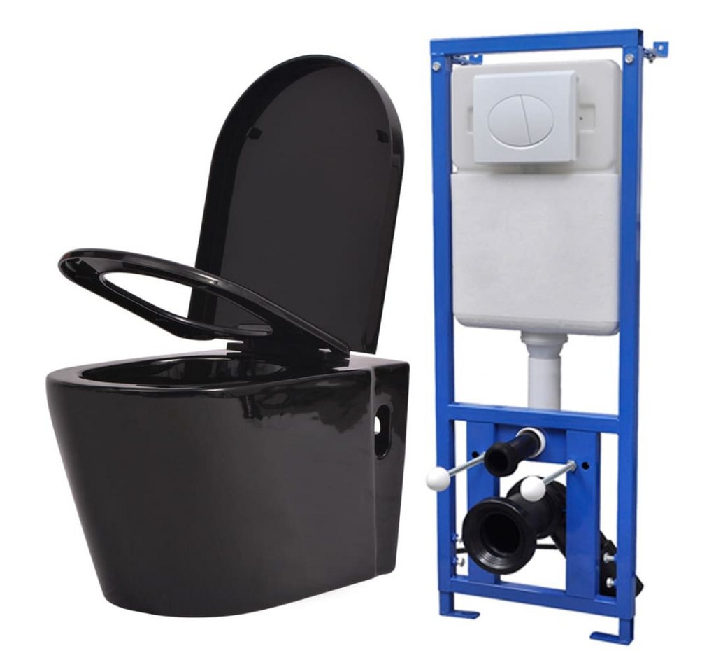 vidaXL Tiefspül-WC Hänge-Toilette mit Einbau-Spülkasten Keramik Schwarz von vidaXL