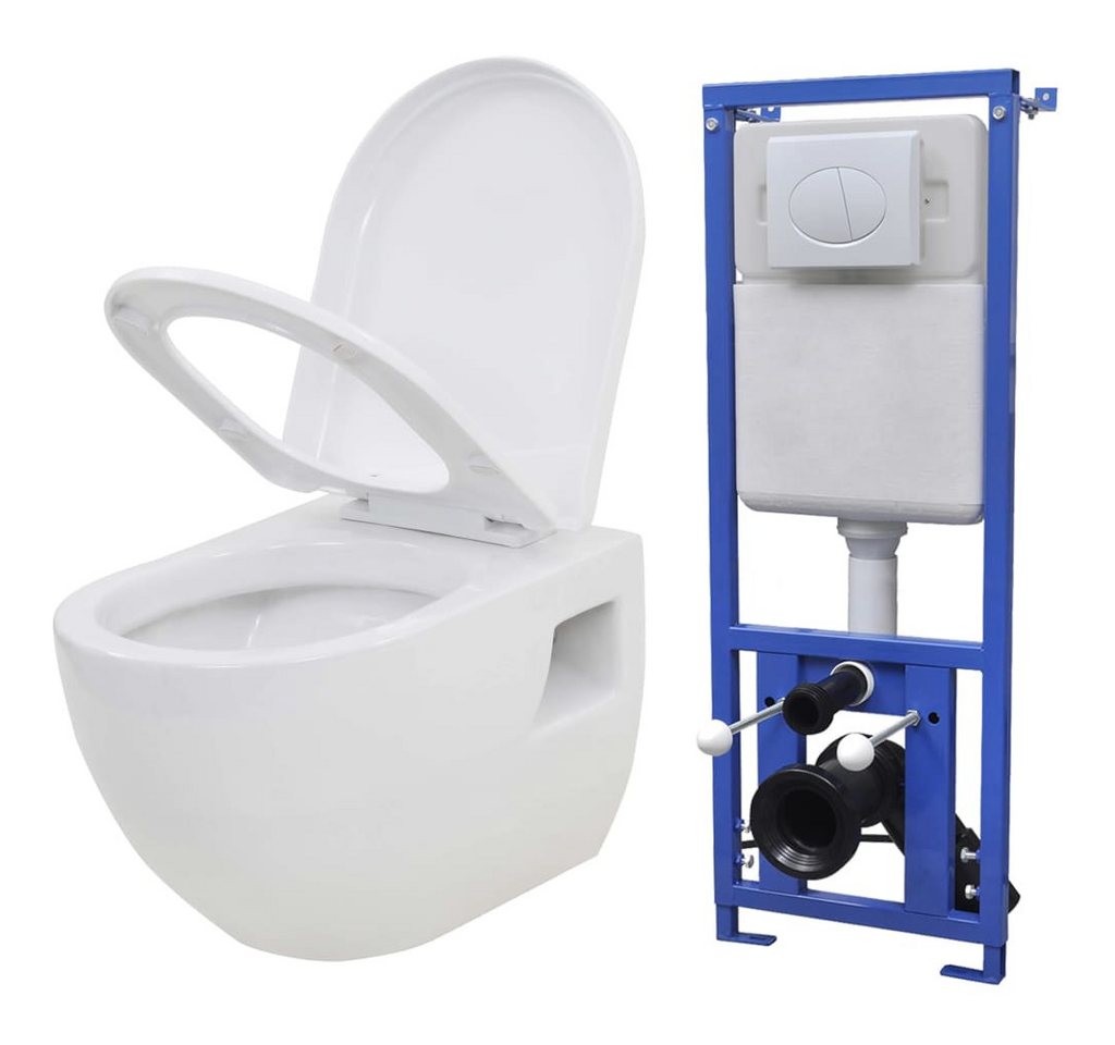 vidaXL Tiefspül-WC Hänge-Toilette mit Einbau-Spülkasten Keramik Weiß von vidaXL