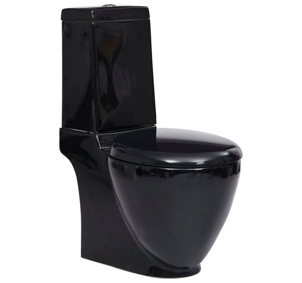 vidaXL Tiefspül-WC WC Keramik-Toilette Badezimmer Rund Senkrechter Abgang Schwarz von vidaXL