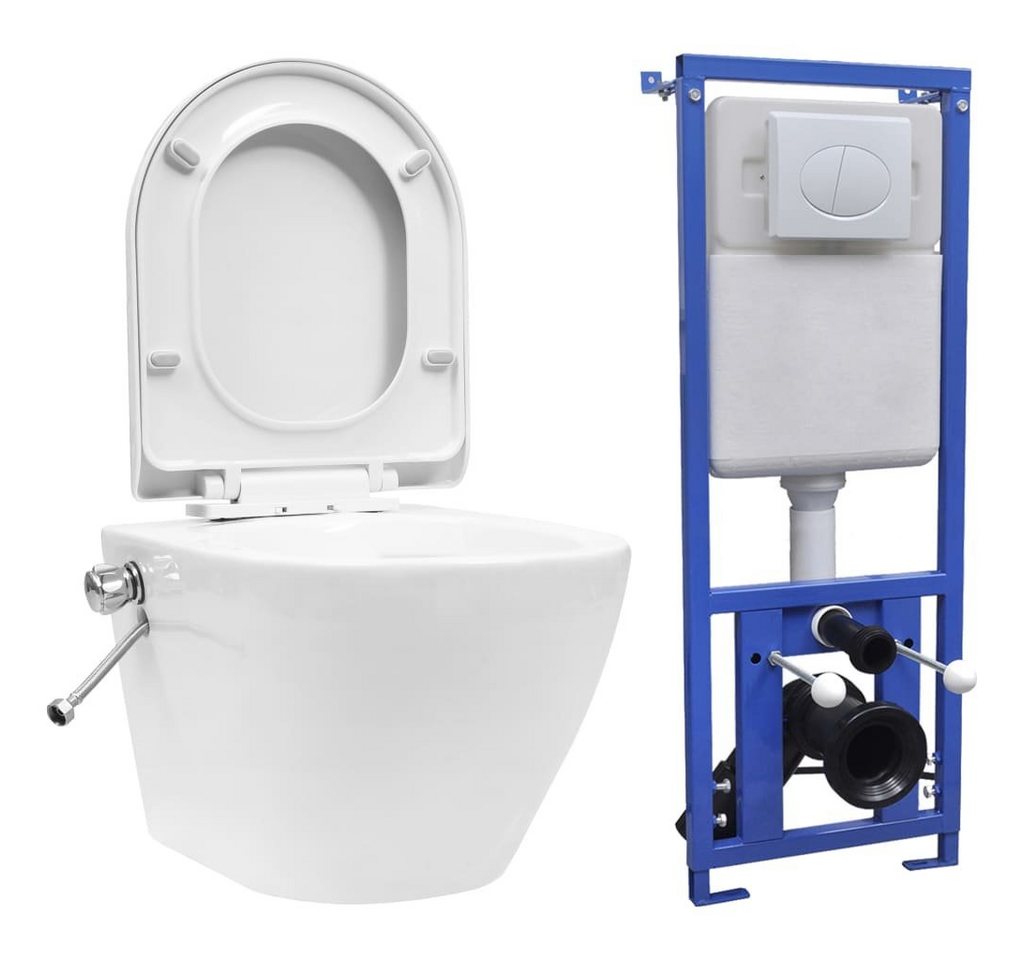 vidaXL Tiefspül-WC Wand-WC ohne Spülrand mit Einbau-Spülkasten Keramik Weiß von vidaXL