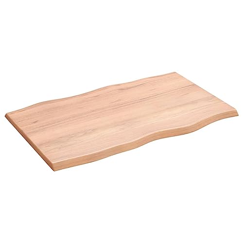 vidaXL Tischplatte, Holzplatte für Tisch Esstisch Couchtisch, Massivholzplatte Handgefertigt mit Baumkante, Ersatztischplatte, Hellbraun 80x50x2cm Massivholz Eiche Behandelt von vidaXL