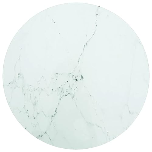 vidaXL Tischplatte Ersatztischplatte Marmorplatte Glasplatte für Esstisch Couchtisch Gartentisch Weiß Ø50x0,8cm Hartglas in Marmoroptik von vidaXL