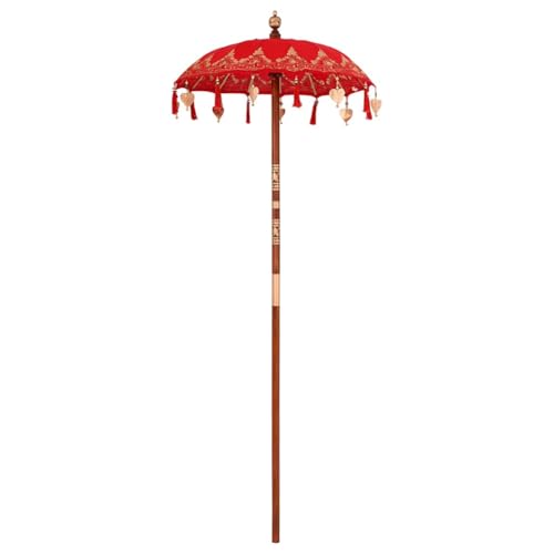 vidaXL Traditioneller Gartenschirm Rot 90-100 x 250 cm aus Baumwolle und Holz, UV-beständig. Elegantes Design mit dekorativen Details, ideal für den Außenbereich, perfekt von vidaXL