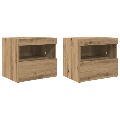 vidaXL Traditionelles Eichen-Nachttisch-Set mit viel Stauraum und robustem Design für Schlafzimmermöbel, Zwei Schubladen aus Holz von vidaXL