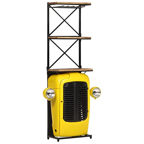 vidaXL Traktor-Weinschrank Barmöbel Traktor-Theke Bartheke Weinregal Traktor-Design Hausbar Barschrank Traktor-Bar Gelb 49x31x172 Raues Mangoholz von vidaXL