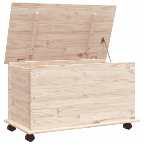 vidaXL Truhe, Aufbewahrungsbox mit Rollen Deckel, Auflagenbox Kiste mit Stauraum, Kissenbox Holztruhe Spielzeugtruhe, Massivholz Kiefer von vidaXL