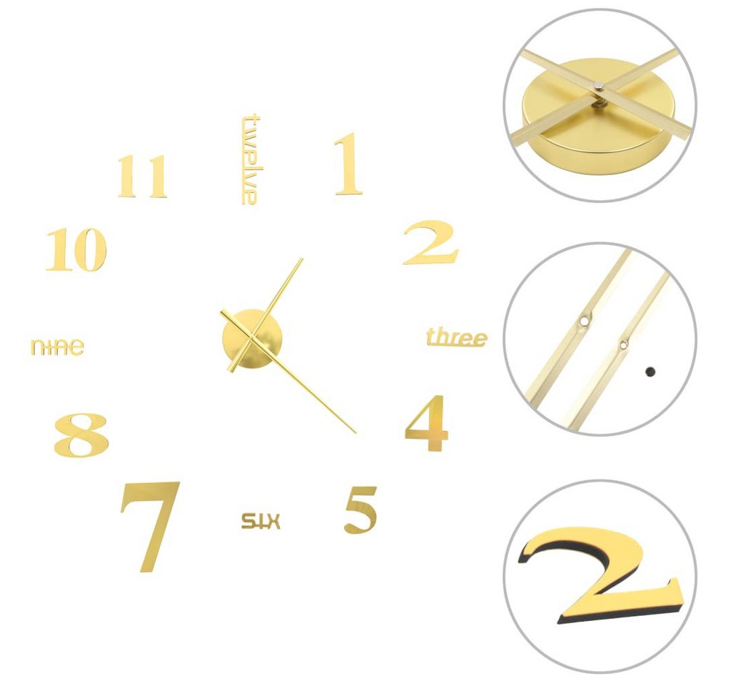 vidaXL Uhr 3D-Wanduhr Modernes Design 100 cm XXL Golden vidaXL Uhr 3D-Wanduhr Modernes Design 100 cm XXL Golden von vidaXL