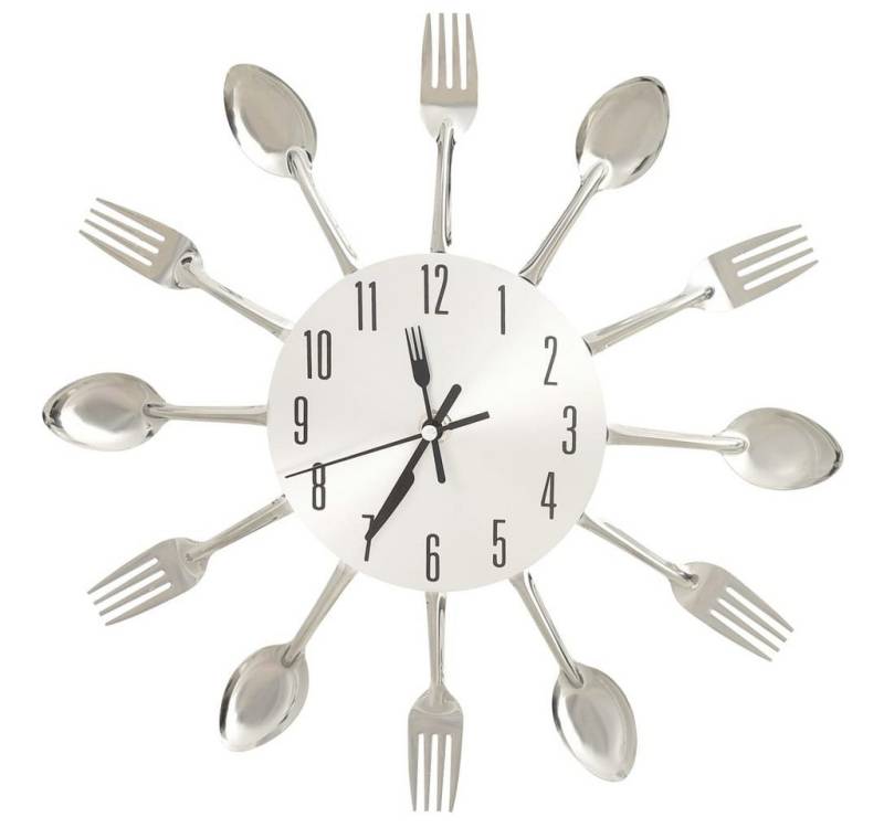 vidaXL Uhr Wanduhr mit Löffel und Gabel Design Silbern 31 cm Aluminium von vidaXL