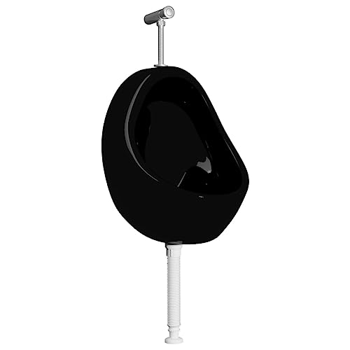 vidaXL Urinal Wandhängend mit Spülventil Pissoir Pissbecken Pinkelbecken Absaugeurinal Ablauf Badezimmer Top Spülung Keramik Schwarz 36x32x48cm von vidaXL