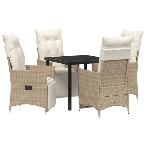vidaXL Verstellbare Gartenliegen mit Kissen | Verstellbare Rückenlehne und Fußstütze Beige Poly Rattan Stahl Set aus 2 Modernes Outdoor-Möbel für Garten Balkon Terrasse Stuhl PE Liegestuhl Bequem von vidaXL