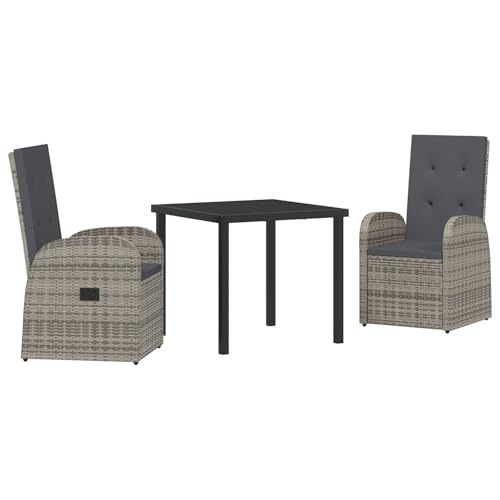 vidaXL Verstellbare Gartenstühle Mit Kissen 2er Set Graues Poly-Rattan Wetterfest Bequeme Sitzgelegenheit Für Patio Und Terrasse Liegestuhl Gartenmöbel Lounge-Liege von vidaXL