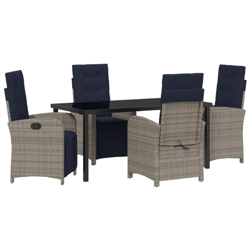 vidaXL Reclining Gartenstuhl Set aus 2 in Grau mit Poly Rattan, Fußstütze und Kissen, Verstellbarer Rückenlehne, Navy blau; Coole Outdoor-Möbel für Essen, Terrasse und Garten im modernen Stil. von vidaXL