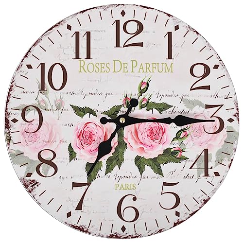 vidaXL Vintage Wanduhr Antik Großes Zifferblatt Design Retro Analog Uhr Blumen 30 cm von vidaXL