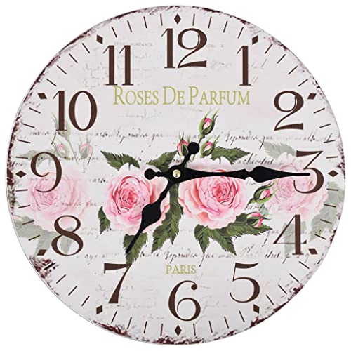 vidaXL Vintage Wanduhr Antik Großes Zifferblatt Design Retro Analog Uhr Blumen 30 cm von vidaXL