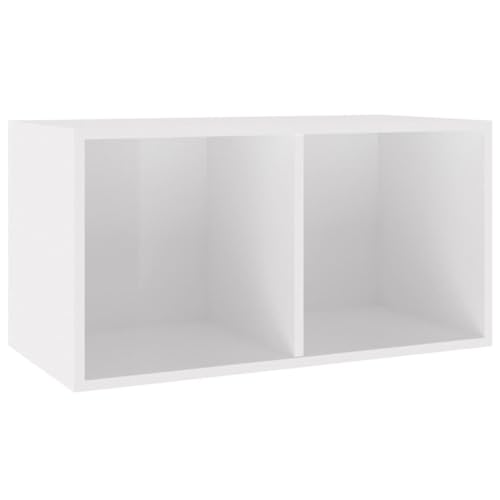 vidaXL Vinyl Aufbewahrungsbox mit 2 Fächern Box Aufbewahrung Kasten LP Schallplatten Sammlung Regal Hochglanz-Weiß 71x34x36cm Holzwerkstoff von vidaXL