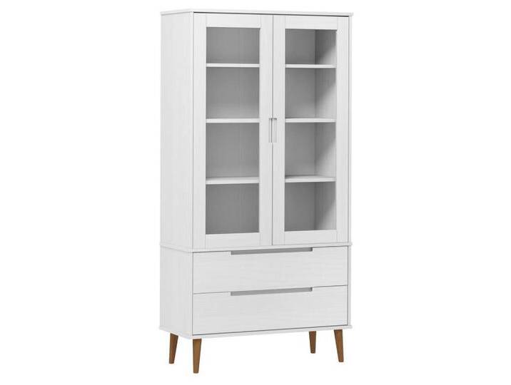 vidaXL Vitrine Vitrinenschrank Weiß 90x35x175 cm Massivholz Kiefer Glas Vitrine, weiß von vidaXL