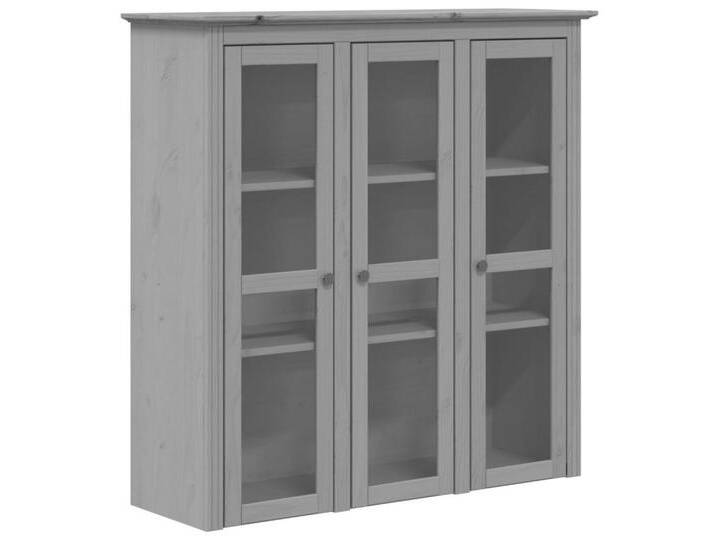 vidaXL Vitrine Vitrinenschrank mit Glastüren BODO Grau Massivholz Kiefer (1-St), grau, Grau von vidaXL