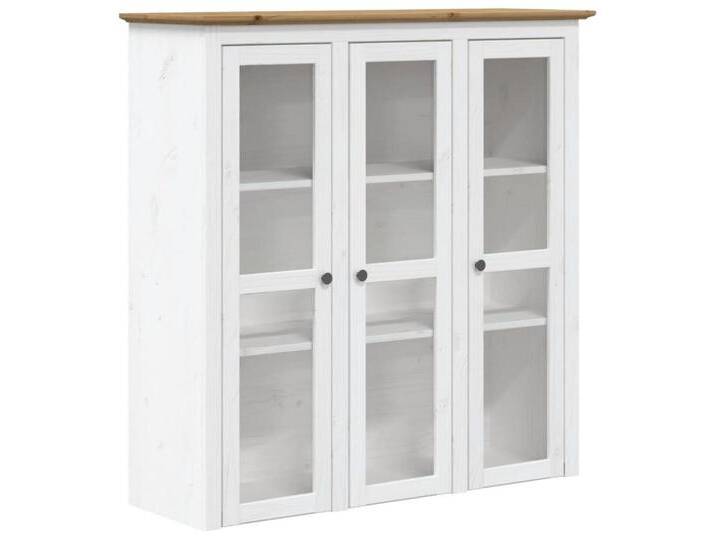 vidaXL Vitrine Vitrinenschrank mit Glastüren BODO Weiß und Braun Kiefernholz (1-St), braun, Braun von vidaXL