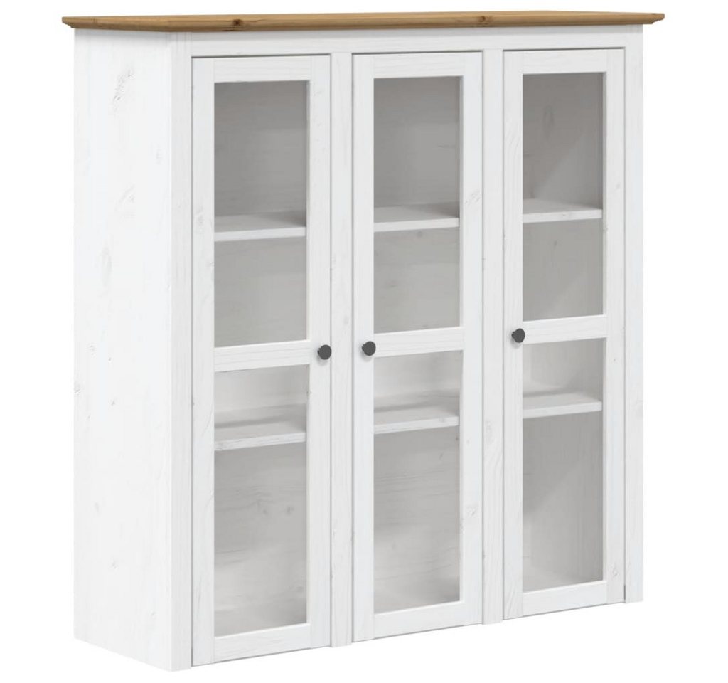 vidaXL Vitrine Vitrinenschrank mit Glastüren BODO Weiß und Braun Kiefernholz (1-St) von vidaXL