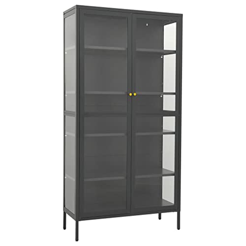 vidaXL Vitrine mit 4 Regalfächern Highboard Hochschrank Standvitrine Glasvitrine Bücherschrank Anthrazit 90x40x180cm Stahl Gehärtetes Glas von vidaXL