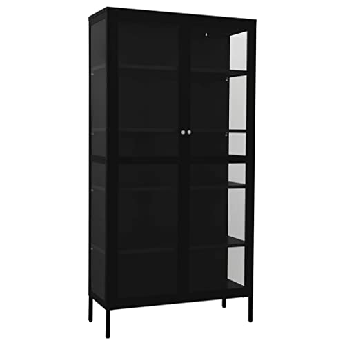 vidaXL Vitrine mit 4 Regalfächern Highboard Hochschrank Standvitrine Glasvitrine Bücherschrank Schwarz 90x40x180cm Stahl Gehärtetes Glas von vidaXL