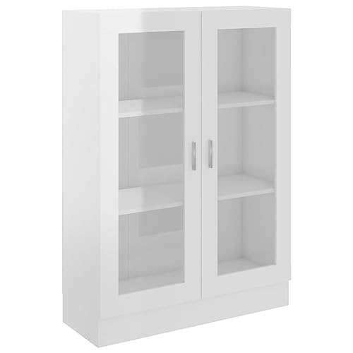 vidaXL Vitrinenschrank Bücherschrank Aktenschrank Büroschrank Vitrine Schrank Bücherregal Sideboard Hochglanz-Weiß 82,5x30,5x115cm Holzwerkstoff von vidaXL