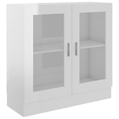 vidaXL Vitrinenschrank Bücherschrank Aktenschrank Büroschrank Vitrine Schrank Bücherregal Sideboard Hochglanz-Weiß 82,5x30,5x80cm Holzwerkstoff von vidaXL