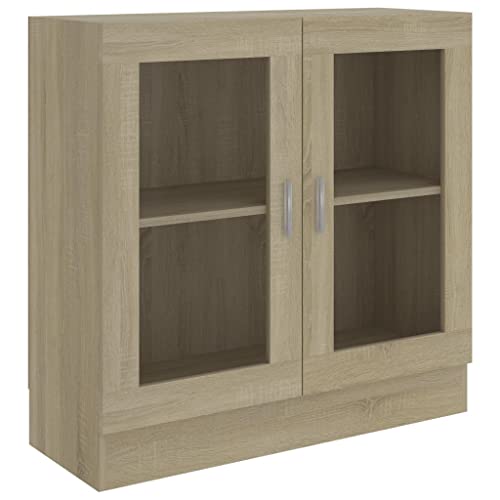 vidaXL Vitrinenschrank Bücherschrank Aktenschrank Büroschrank Vitrine Schrank Bücherregal Sideboard Sonoma-Eiche 82,5x30,5x80cm Holzwerkstoff von vidaXL