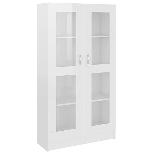 vidaXL Vitrinenschrank Bücherschrank Aktenschrank Büroschrank Vitrine Schrank Bücherregal Standvitrine Hochglanz-Weiß 82,5x30,5x150cm Holzwerkstoff von vidaXL